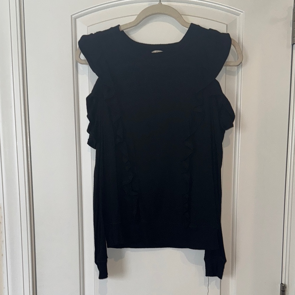 Joie Black Ruffle Detail Cold Shoulder Sweater